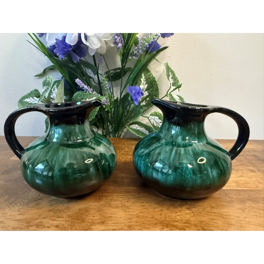 Vintage Blue Mountain Pottery Pitchers –‎ Pair of Canadian Drip Glaze Jugs MCM